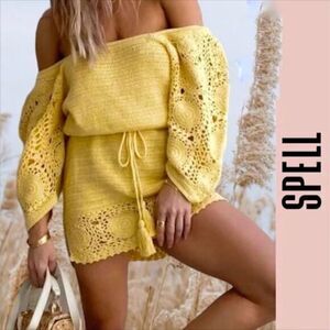 NEW Spell LET THE SUNSHINE IN CROCHET MINI DRESS, S‎